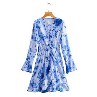 Tie Dye Long-sleeve Midi A-line Dress