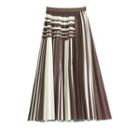 Color-block Striped Panel Pleated A-line Midi Skirt