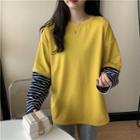 Long Sleeve Inset Stripe Round Neck T-shirt