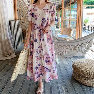 V-neck Tiered Long Floral Dress