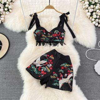 Set: Floral Embroidered Camisole + Shorts