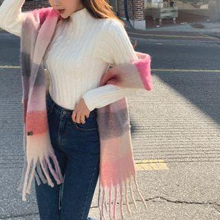 Fringe-trim Color-block Scarf