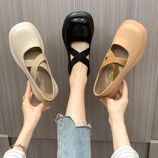 Cross Strap Platform Chunky Heel Pumps