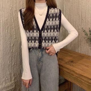 Argyle Print Sweater Vest / Knit Top