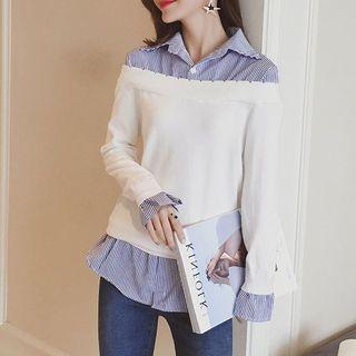 Knit Panel Striped Mock Two-piece Shirt