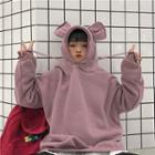 Mock Two-piece Bear Ear Accent Hoodie Mauve Pink - One Size