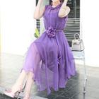 Sleeveless Asymmetrical Hem A-line Dress With Corsage Cord