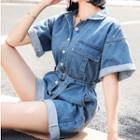 Short-sleeve Denim Loose-fit Jumper Pants