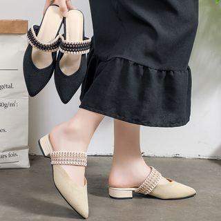 Fabric Pointed Low Heel Mules