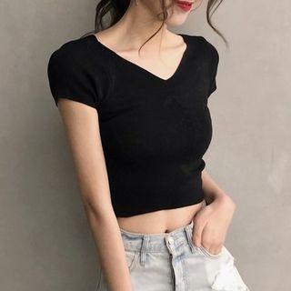 Open Back Short Sleeve Knit T-shirt