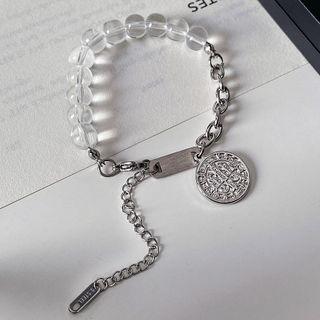 Coin Pendant Stainless Steel Bracelet Silver - One Size