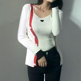 Contrast-trim Cardigan White - One Size