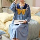 Long-sleeve Sailor Collar Bell Print Sleep Dress