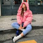 Hooded Drawcord-hem Oversized Padded Jacket Pink - One Size