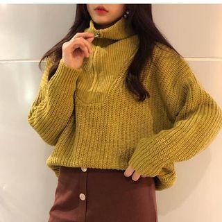Stand Collar Half-zip Sweater