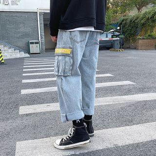 Washed Straight-cut Cargo Jeans