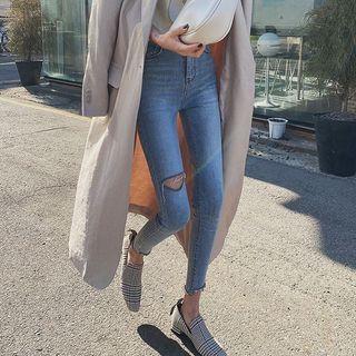 High-waist Frayed Ripped Cropped Jeans