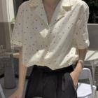 Short-sleeve Dot Print Shirt Almond - One Size