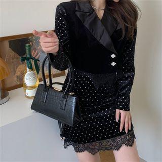 Dotted Lace Trim Cropped Blazer / Mini Pencil Skirt