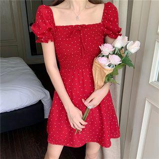 Dotted Square-neck A-line Mini Dress