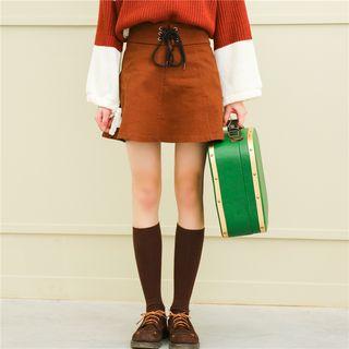 Lace Up Plain Mini Skirt