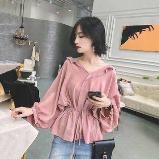 Lone Sleeve Drawstring Waist V-neck Top