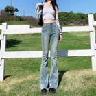 High Waist Fray Hem Flared Jeans (various Designs)