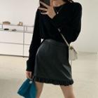 Faux Leather Ruffle Trim Mini A-line Skirt