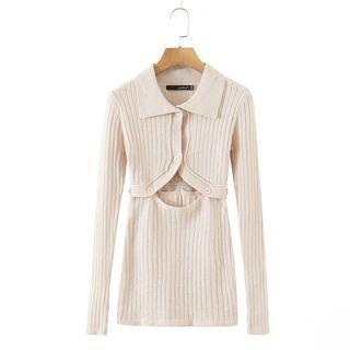 Set: Collar Button-up Knit Crop Top + Mini Pencil Skirt