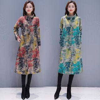 Long-sleeve Floral Print Buttoned Coat