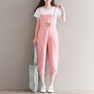 Banana Embroidered Pinafore Jumpsuit
