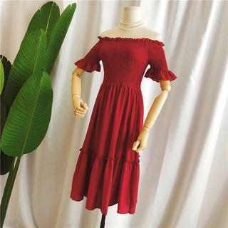 Off-shoulder Midi Chiffon Dress