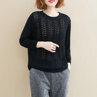 Pointelle-knit Round-neck T Shirt