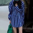 Long-sleeve Stripe Loose Fit Shirt Stripe - Blue - One Size