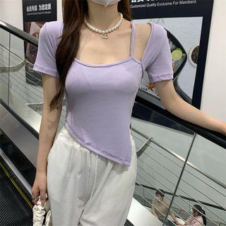 Asymmetrical Mock Two-piece Short-sleeve T-shirt