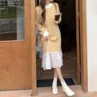 Houndstooth Long-sleeve Midi Knit Dress