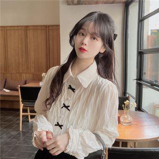 Collared Ribbon Blouse Almond - One Size