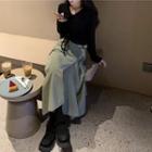 Drawstring Long-sleeve Top / Maxi A-line Wrap Skirt