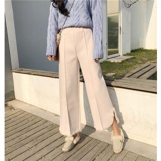 Furry Trim Cropped Wide-leg Pants