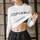 Long-sleeve Mesh Panel Lettering Sports Top