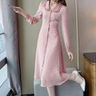 Long-sleeve Frill Trim Collar A-line Midi Shirtdress