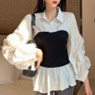 Bubble Sleeve Mock Two Piece Top