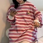 Striped Floral Sweatshirt Top - One Size