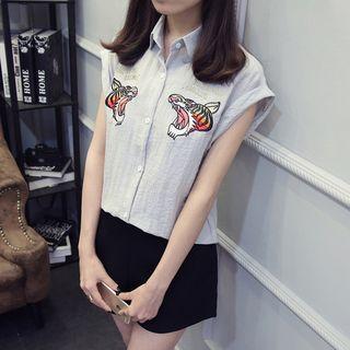 Tiger Embroidered Short Sleeve Shirt