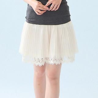 Lace-hem Pleated Tulle Skirt