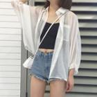 Long-sleeve Sheer Pocketed Shirt White - One Size