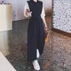 Elbow-sleeve Mock Two-piece Cropped Jumpsuit