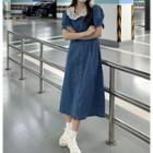 Short-sleeve Button-up Denim Midi A-line Dress