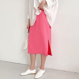 Band-waist H-line Midi Skirt Black - One Size