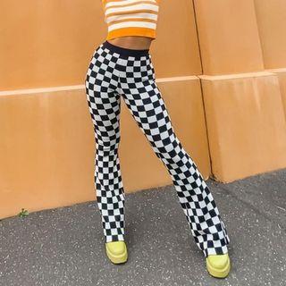 Plaid Pattern High Waist Pants